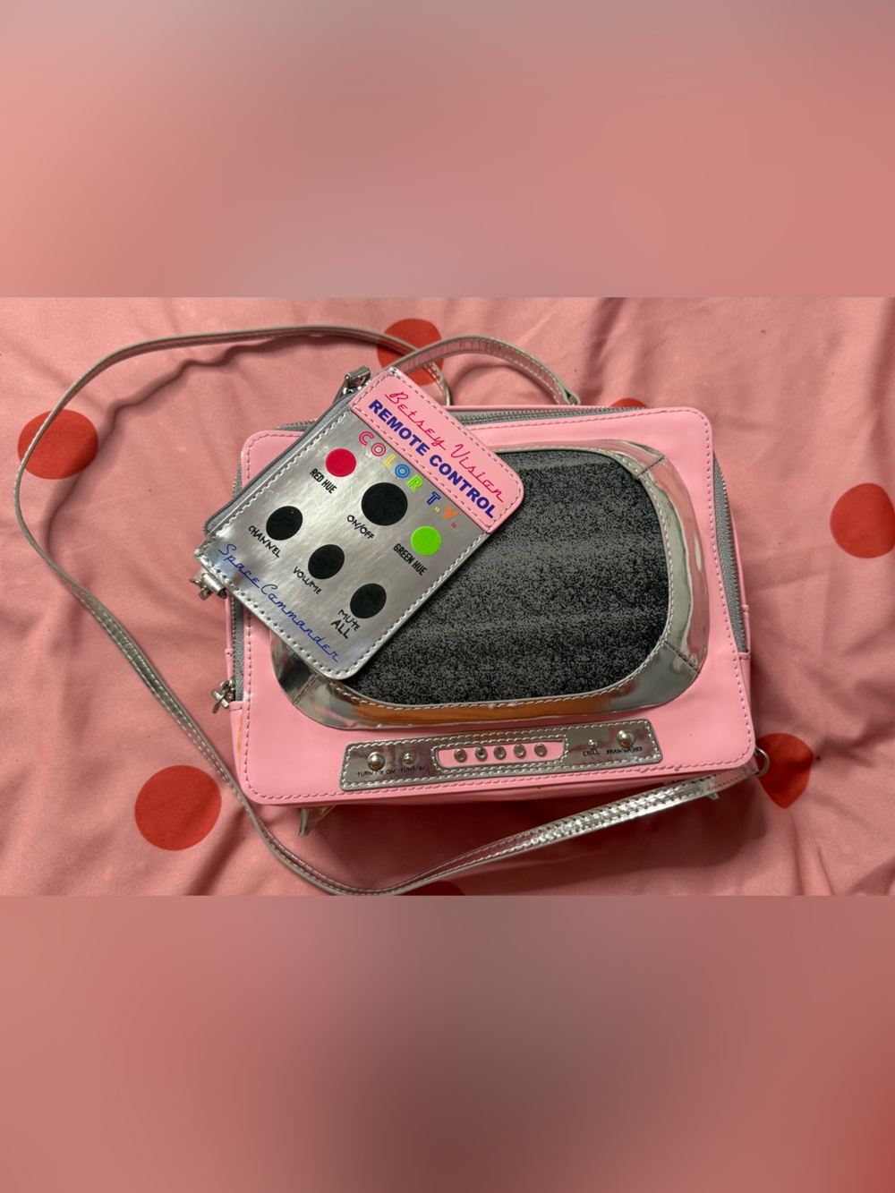 Betsey Johnson kitsch pink retro tv crossbody bag